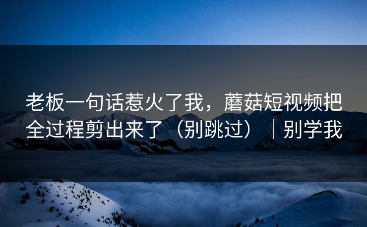 老板一句话惹火了我，蘑菇短视频把全过程剪出来了（别跳过）｜别学我